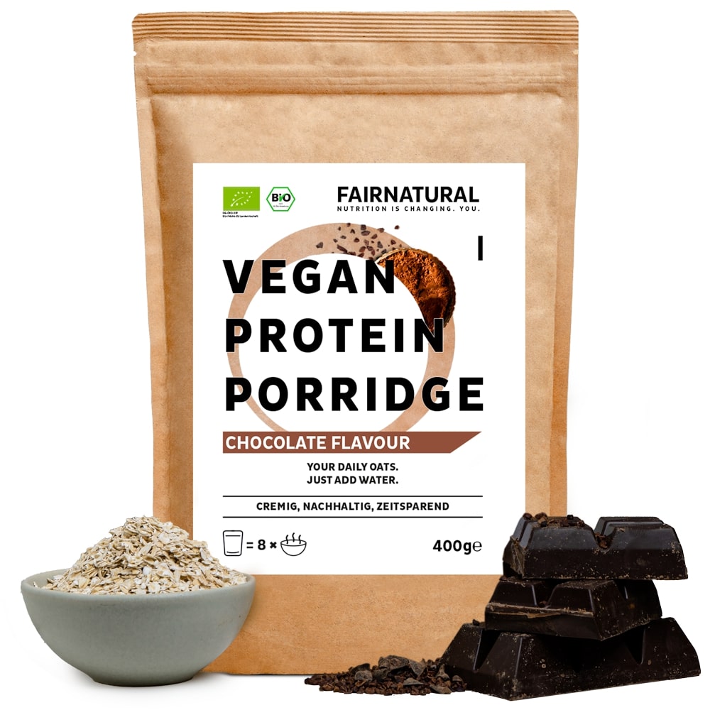 Porridge proteico organico al cioccolato vegano